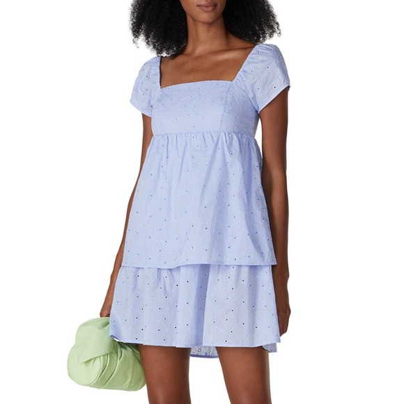 RTR Now Dresses & Skirts - RTR Now Eyelet Floral Embroidered Short Sleeve Babydoll Mini Dress Blue Sz M